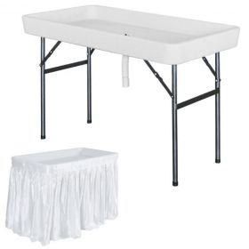 4 Feet Plastic Party Ice Folding Ice Table with Matching Skirt-White