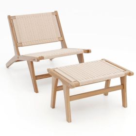 Mid Century Modern Accent Chair Farmhouse Braided Rope Chair with Ottoman