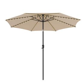 10 Feet Patio Umbrella with 112 Solar Lights and Crank Handle-Beige