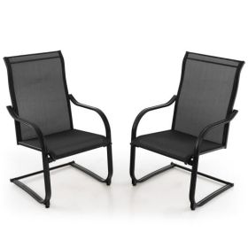 2 Pieces C-Spring Motion Patio Dining Chairs with Breathable Fabric-Brown