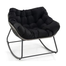 Outdoor Rocking Chair Oversized Patio PE Wicker Egg Chair with Cushion-Black