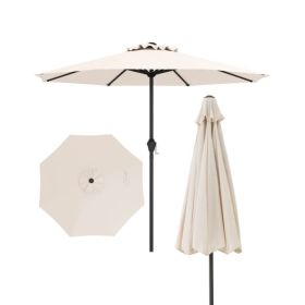 Outdoor Heavy Duty Market Umbrella with Crank Handle and 8 Sturdy Ribs-Beige