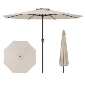 12 Feet Patio Umbrella with Crank Handle and 8 Sturdy Ribs-Beige