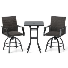 3 Pieces PE Wicker Patio Swivel Bar Set with Quick-Drying Foam-Black