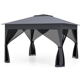 11 X 11 FT Pop Up Gazebo with Mesh Netting and Double Roof-Gray