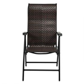 Outdoor Folding Steel Frame Rattan Patio Chair with Armrest in Brown