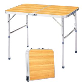 3ft Wood Grain Outdoor Folding Table Aluminum Alloy Rectangular 50kg Two Fold Tabletop (Option: Wood grain color)