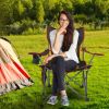 Foldable Camping Chair Collapsible Reclining Chair 330LBS Load Heavy Duty Steel Lawn Chair with Reclining Backrest Angle Cup Holder Pillow Side Pocket